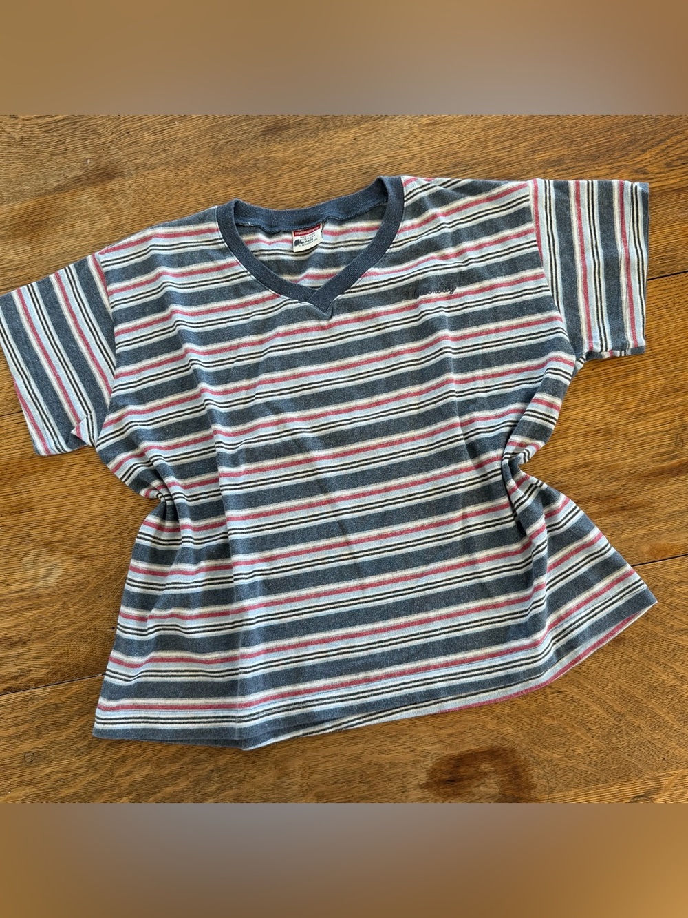 Vintage UNIONBAY Y2K Striped Short Sleeve Crop Tee in Navy, White & Red